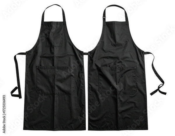 Fototapeta Two-sided black apron with adjustable straps and two pockets on each side