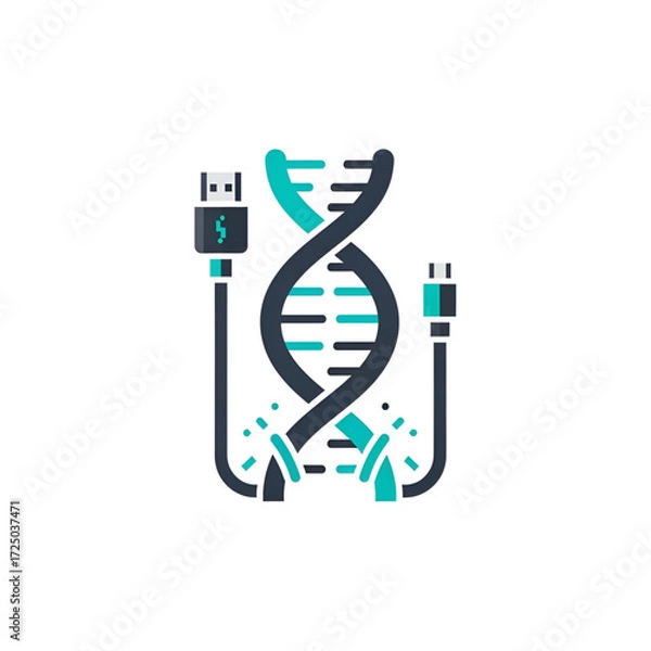 Fototapeta DNA data transfer icon, digital genetics icon set, gene technology concept illustration, biotechnology graphic, innovative science icon