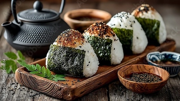 Fototapeta Traditional japanese onigiri rice balls high resolution picture