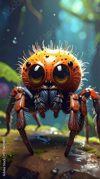 Fototapeta Cute spider in a lush environment