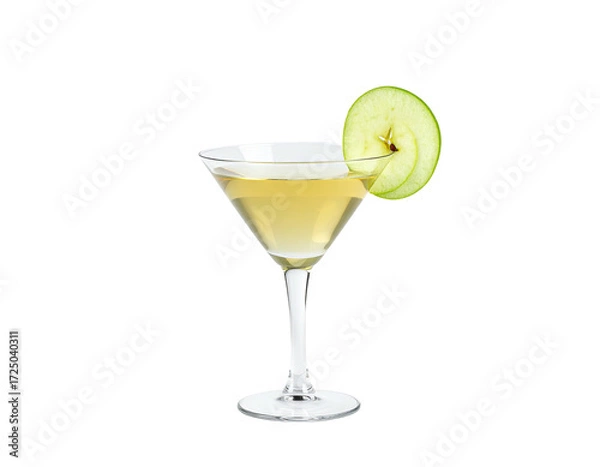 Obraz A light yellowish cocktail in a martini glass, garnished with an apple slice