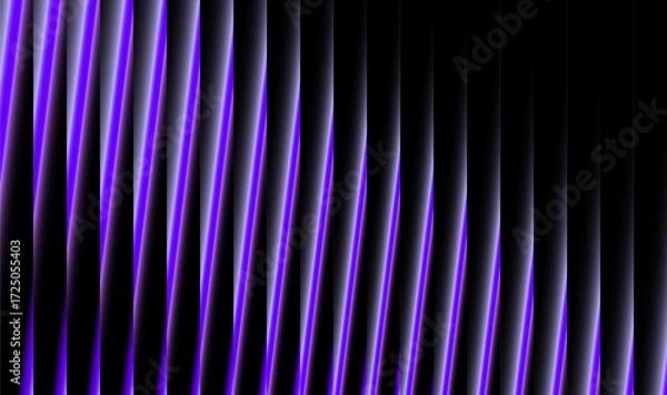 Fototapeta Diagonal violet gradient stripes on black background. Iridescent glowing bars resemble holographic tubes cut at an angle, giving a futuristic abstract effect.