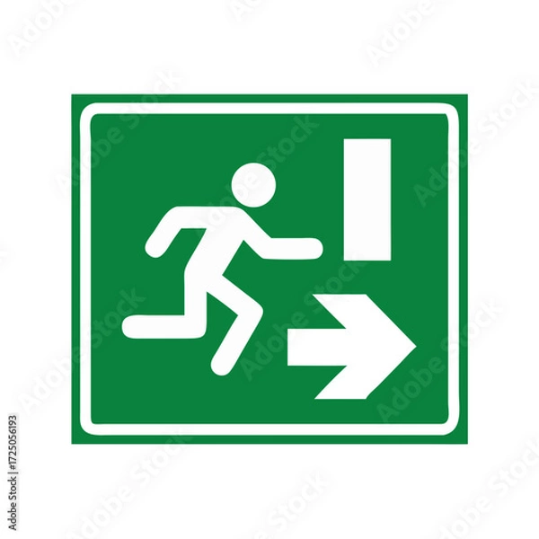 Fototapeta Green emergency exit sign with arrow and person