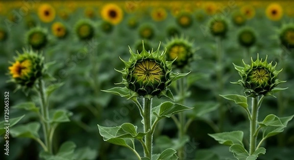 Obraz Immature sunflowers field