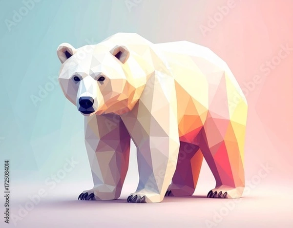 Obraz A low poly polar bear stands on a pink and blue background