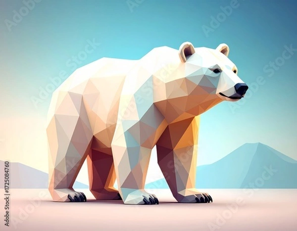 Obraz A low poly polar bear stands on a pink and blue background