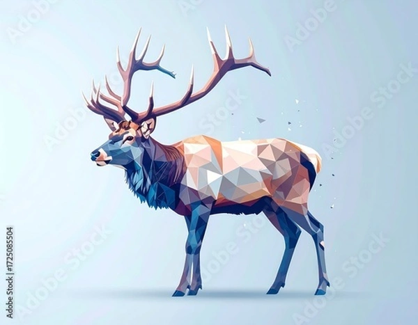 Obraz A visually stylized low poly deer figure stands on a blue and pink background