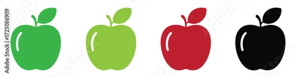 Fototapeta Apple icon set Apple icon collection green and red - vector outline and silhouette Apple line icon nutrition vector flat fruit. Apple stroke outline icon illustration logo
