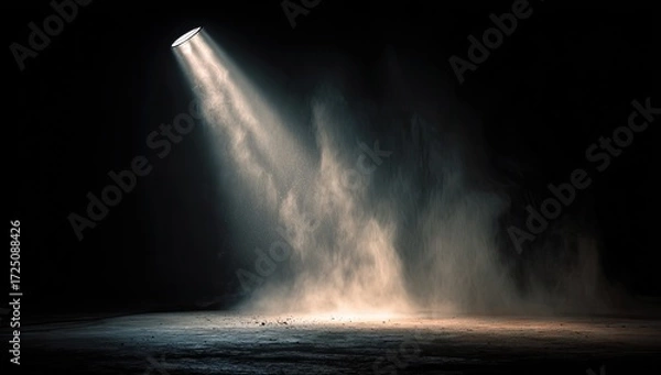 Fototapeta Spotlight illuminates dust on a dark stage