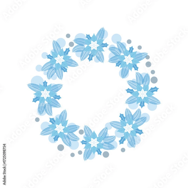 Obraz Modern Christmas Wreath Vector Illustration on white Background with Blue Winter Flowers and 'Merry Christmas' Text.