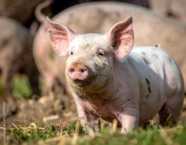 Fototapeta Piglet in a Field.
