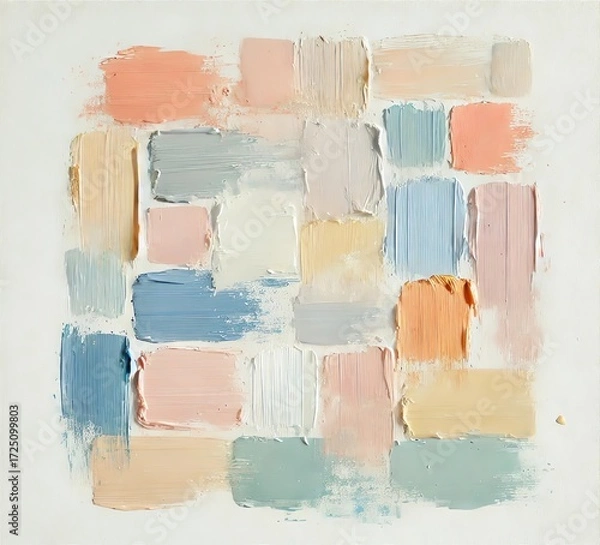 Fototapeta An abstract painting featuring a collection of textured brushstroke rectangles in pastel color