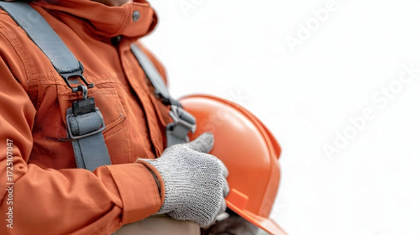 Fototapeta a worker holding an orange helmet with thumbs-up gesture 