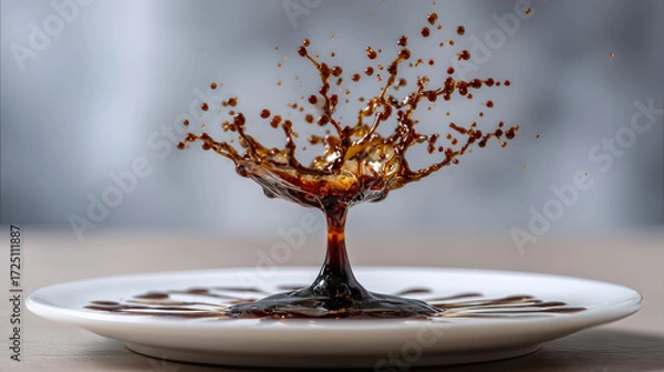 Fototapeta Brown liquid splash forming crown with abstract motion