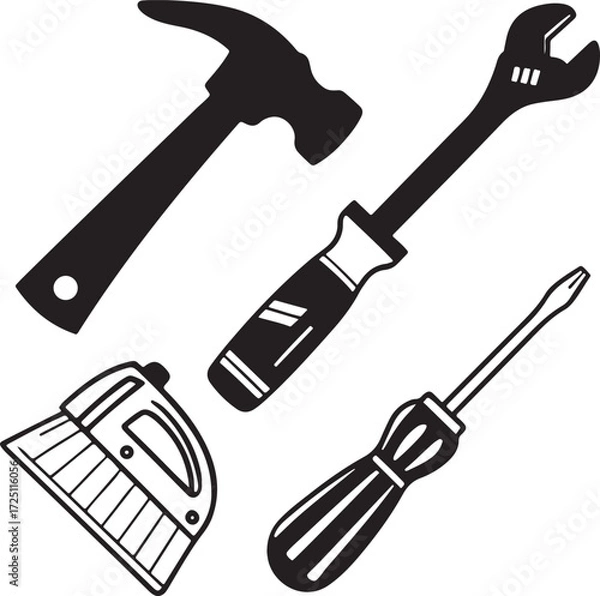 Fototapeta An assortment of essential tools, rendered in a simple yet bold style, creates an appealing illustration that showcases both craftsmanship and utility.