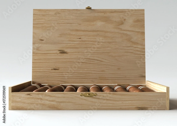 Fototapeta Wooden Box of Generic Unbranded Cigars on White Background
