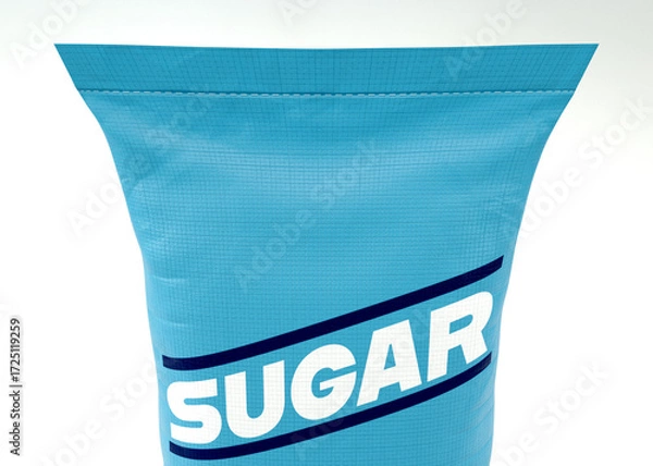 Fototapeta Blue Woven Bulk Sack of Generic Sugar on White Background