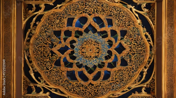 Fototapeta   Background with seamless pattern in islamic art style. AI generated image