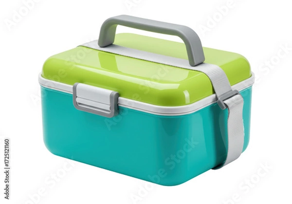 Fototapeta Isolated lunch box food container with carry strap for school, travel, or picnics, studio shot
