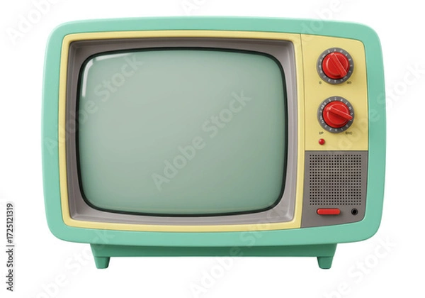 Fototapeta Isolated vintage-style television set with dials and speaker, classic retro design device