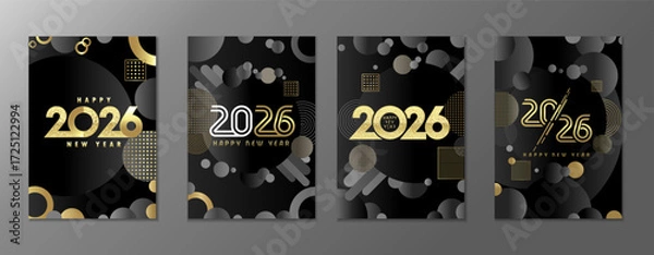 Fototapeta Set of luxury greeting cards Happy New Year 2026. Creative New Year 2026 design for holiday posters or calendar covers. Vector illustration