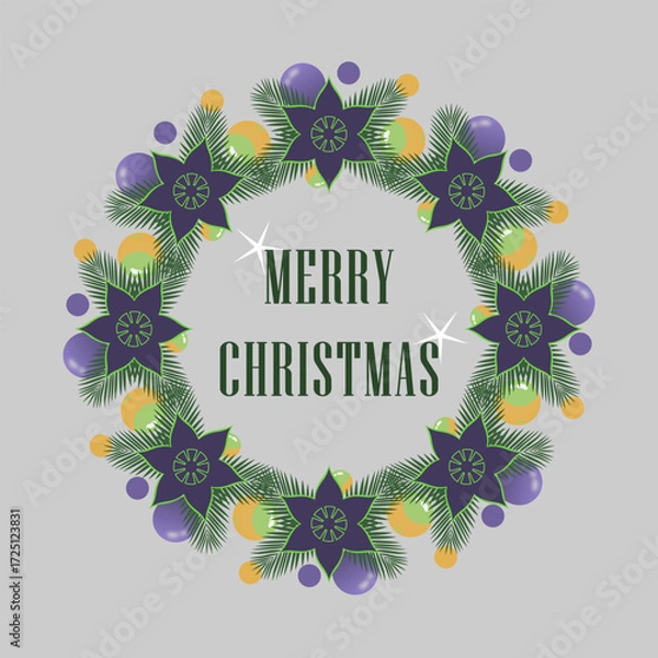 Obraz Folk Art Floral Wreath Vector Border with Red Blue and Green Flowers Isolated on White