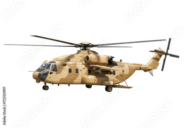 Fototapeta Isolated military transport helicopter, medium sized, desert camouflage paint scheme, side view