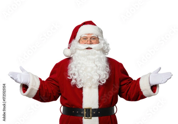 Fototapeta Isolated Santa Claus in red suit with open arms, classic Christmas character welcoming