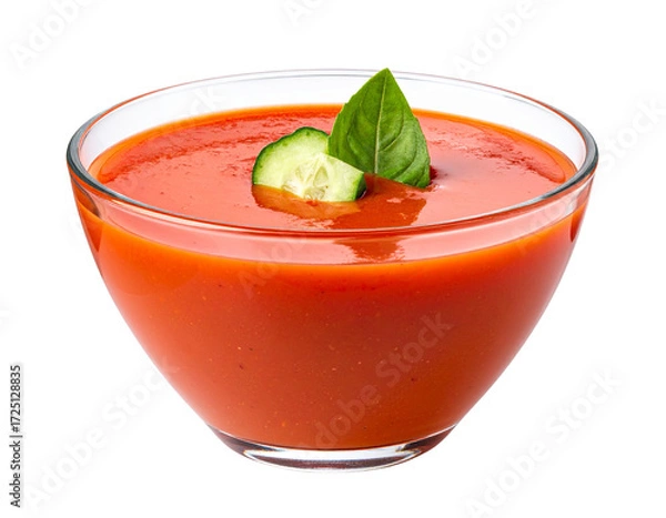 Obraz Modern Styled Gazpacho in Minimal Glass Bowl with Contemporary Props