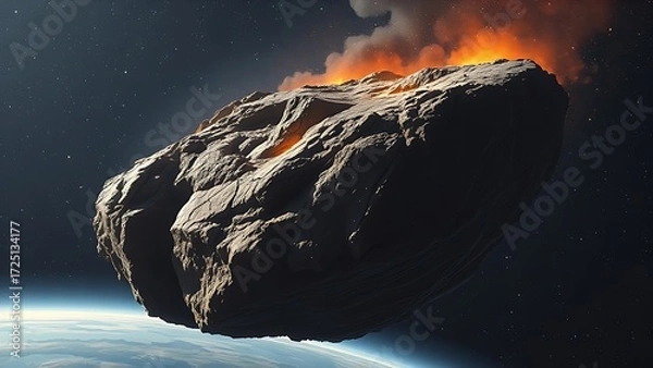 Obraz A massive floating landmass crumbling in space, ancient layers disintegrating into stardust.