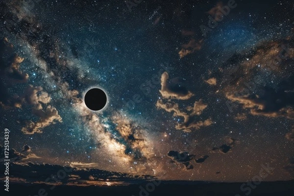 Obraz an sun eclipse in a sky full of stars