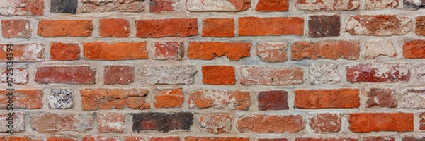 Fototapeta Panoramic image. Closeup old wall with red bricks