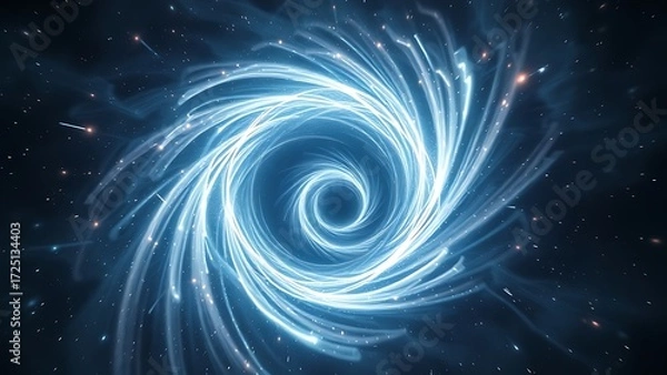 Obraz A dark matter vortex warping the fabric of spacetime, with light bending into impossible shapes.