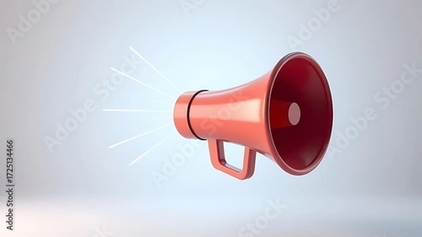 Obraz 3D megaphone emitting sound waves in abstract space, symbolizing dynamic communication.