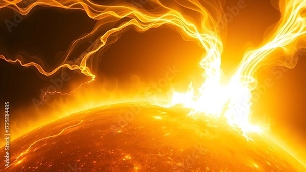 Obraz Abstract solar surface erupting in color-shifting plasma tendrils from yellow to white.