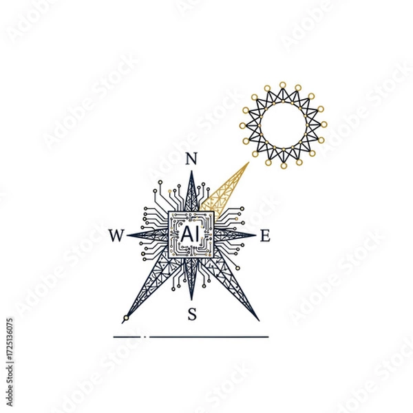 Fototapeta AI Compass Icon Set - Artificial Intelligence Navigation and Future Technology Abstract Concept