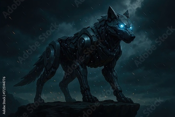 Obraz Robotic Cyber Wolf With Glowing Blue Eyes