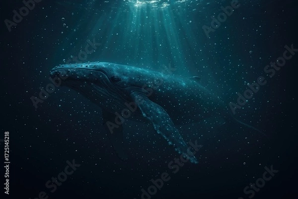 Obraz Solitary Blue Whale Drifting in Ocean Depths