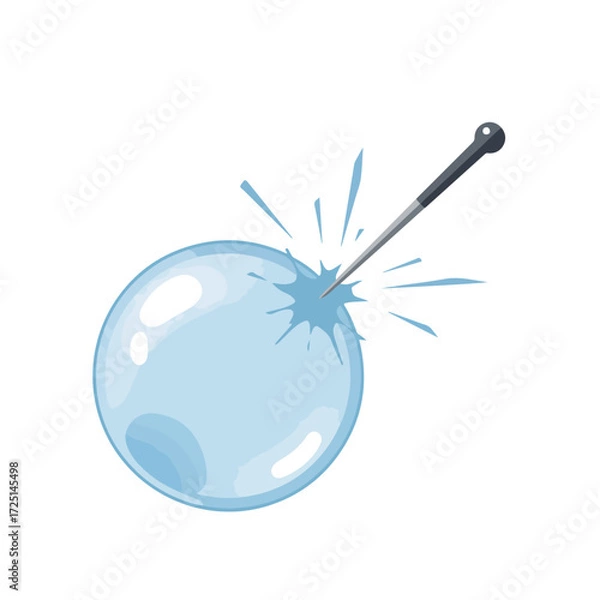 Fototapeta Blue bubble popping after being poked by a pin