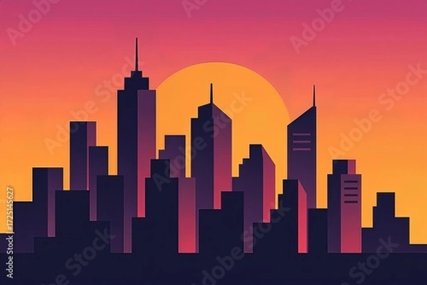 Obraz Minimal City Skyline Silhouette at Sunset