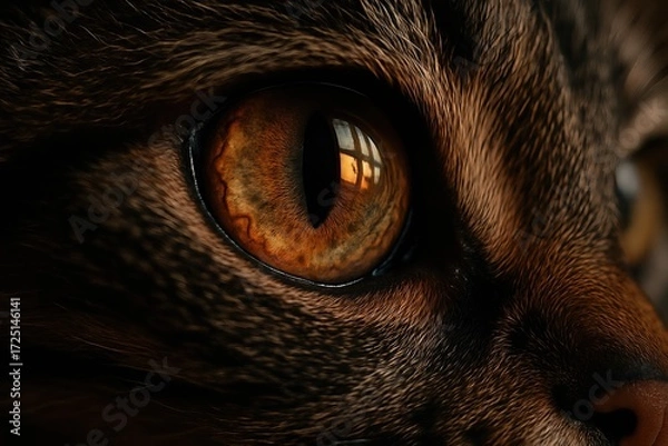 Obraz Macro Closeup of Amber Cat Eye Reflection