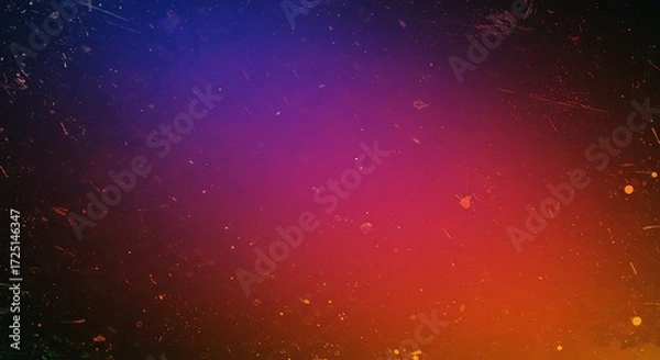 Fototapeta Dark moody background with a vibrant cosmic gradient and vintage grunge texture of scratches and splatters