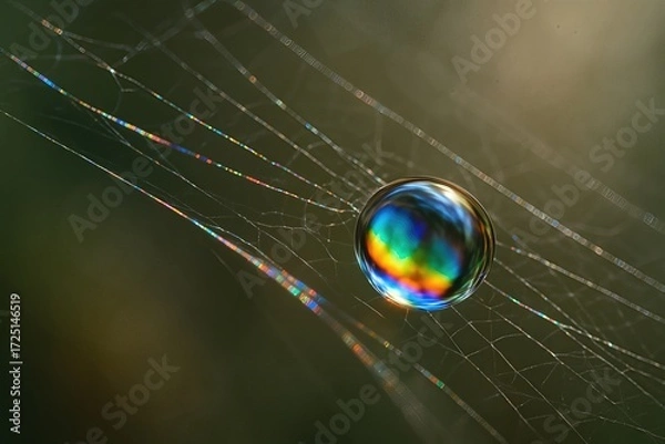 Obraz Dew Drop Rainbow on Delicate Spider Web