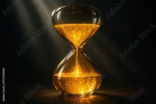 Obraz Golden Hourglass With Glowing Sand Under Spotlight