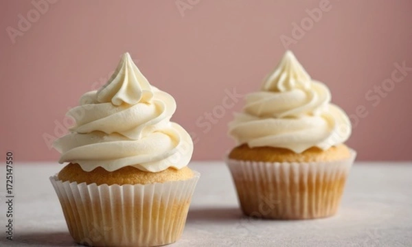 Fototapeta homemade cupcakes with paper toppers and cream frosting