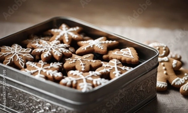 Fototapeta gingerbread cookies in tin box