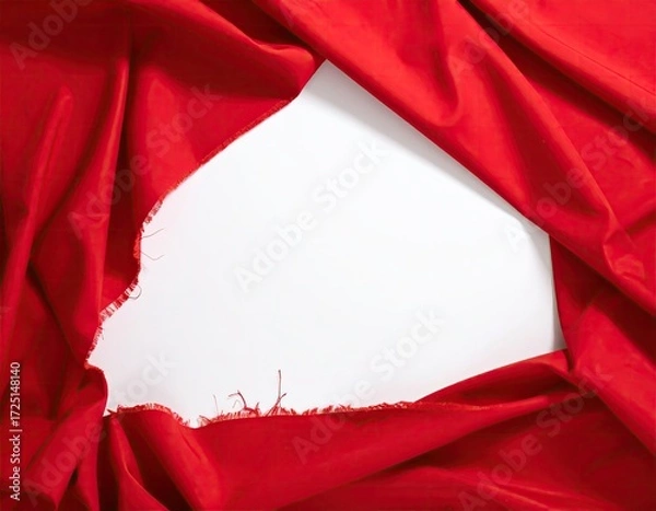 Obraz Red fabric draped over white background, creating a frame