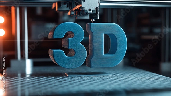 Fototapeta 3D printer machine in blue color 3D font