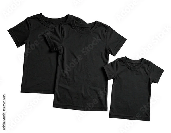 Fototapeta Three black t-shirts of varying sizes layered, showing different fits