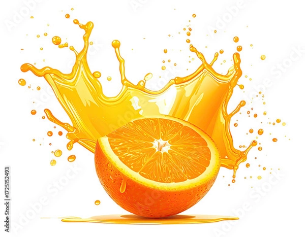 Fototapeta Orange juice splash with a sliced orange